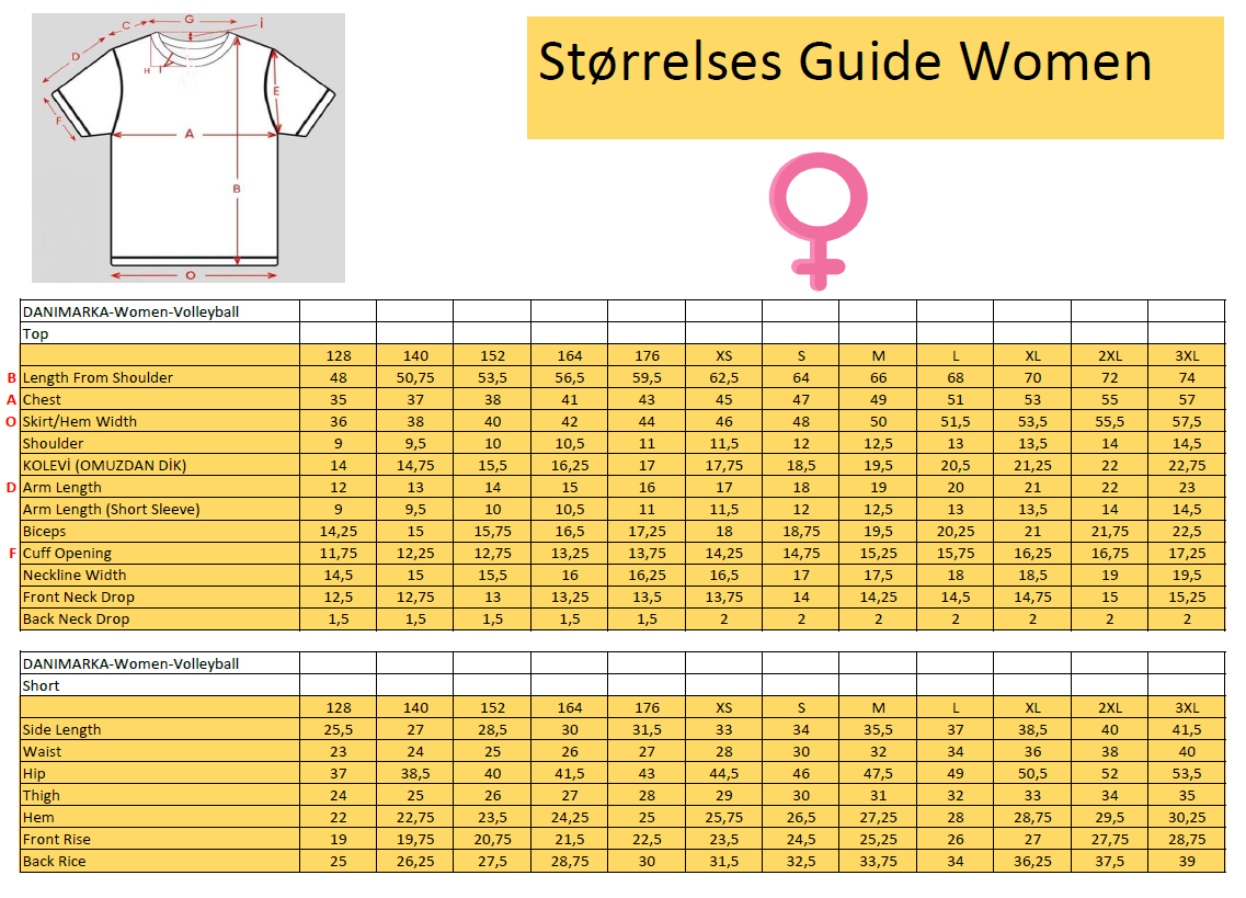 størrelses guide women sub shirt